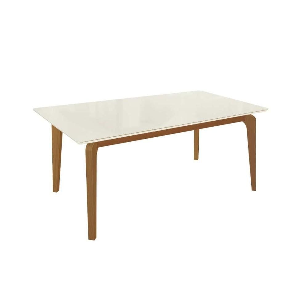 Mesa Jantar Petra Madeira Maciça c/ Tampo Madeirado c/ Vidro 180x90cm Carvalho/Off White Kappesberg