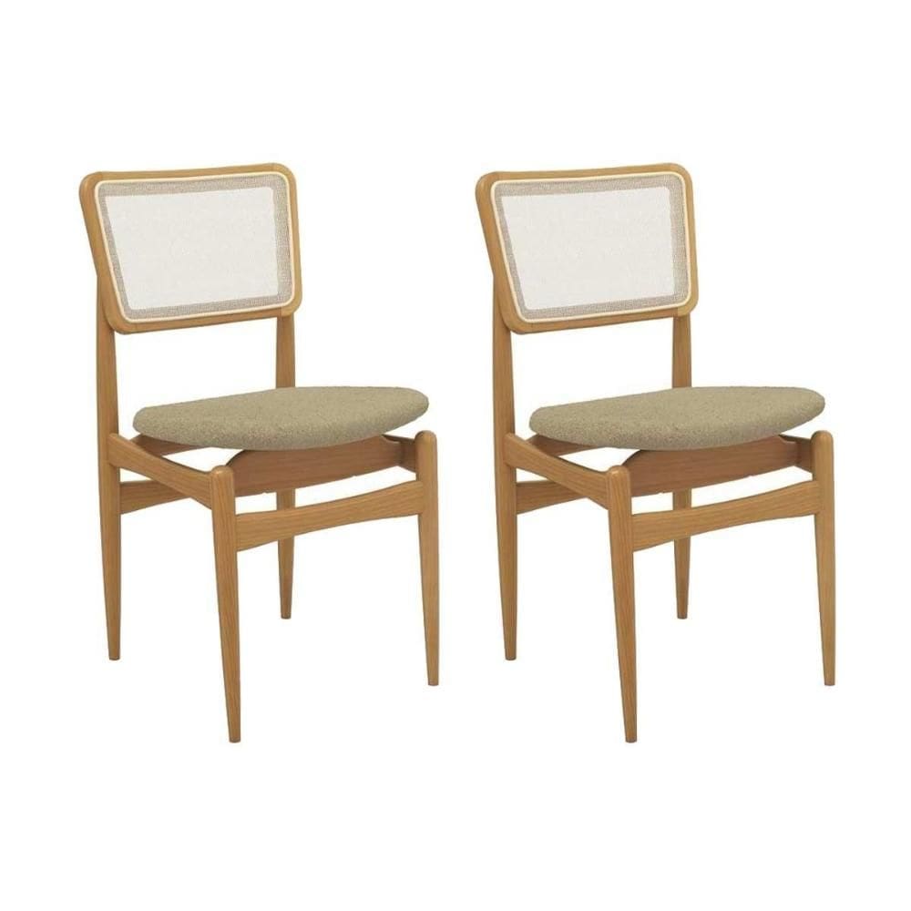 Cadeiras Cozinha Stela 1CMM013CA Premium Madeira Maciça Kit 2 Un Carvalho/Boucle Bege/Tela Bege Kappesberg