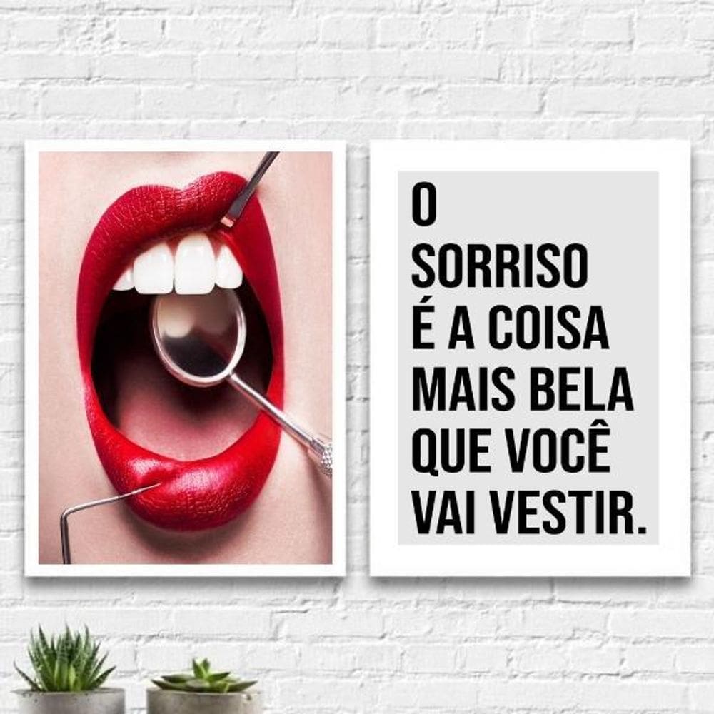 Kit 2 Quadros O Sorriso É A Coisa Mais Bela 24X18Cm Branca