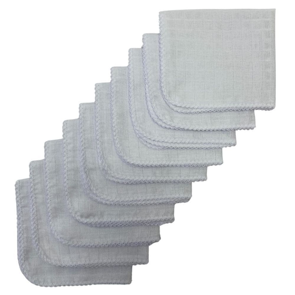 Kit Com 10 Fraldas De Boca Quadriculado 33Cm X 33Cm Branco