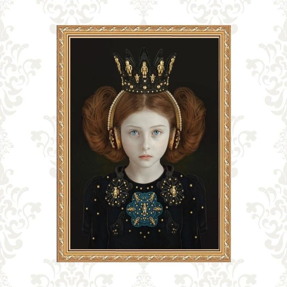 Quadro Moldura Dourada Menina Fone Ouvido 33X24Cm