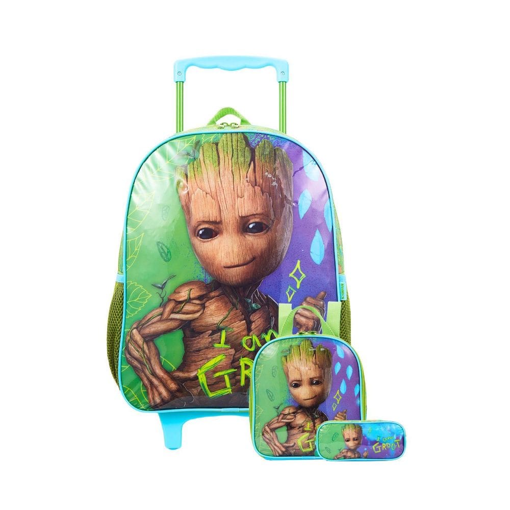 Kit Escolar Mochila Rodinha+Lancheira+Estojo Groot Guardiões