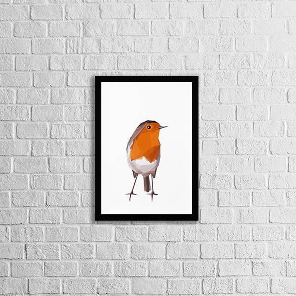 Quadro Decorativo Passarinho Geométrico Laranja 24X18Cm