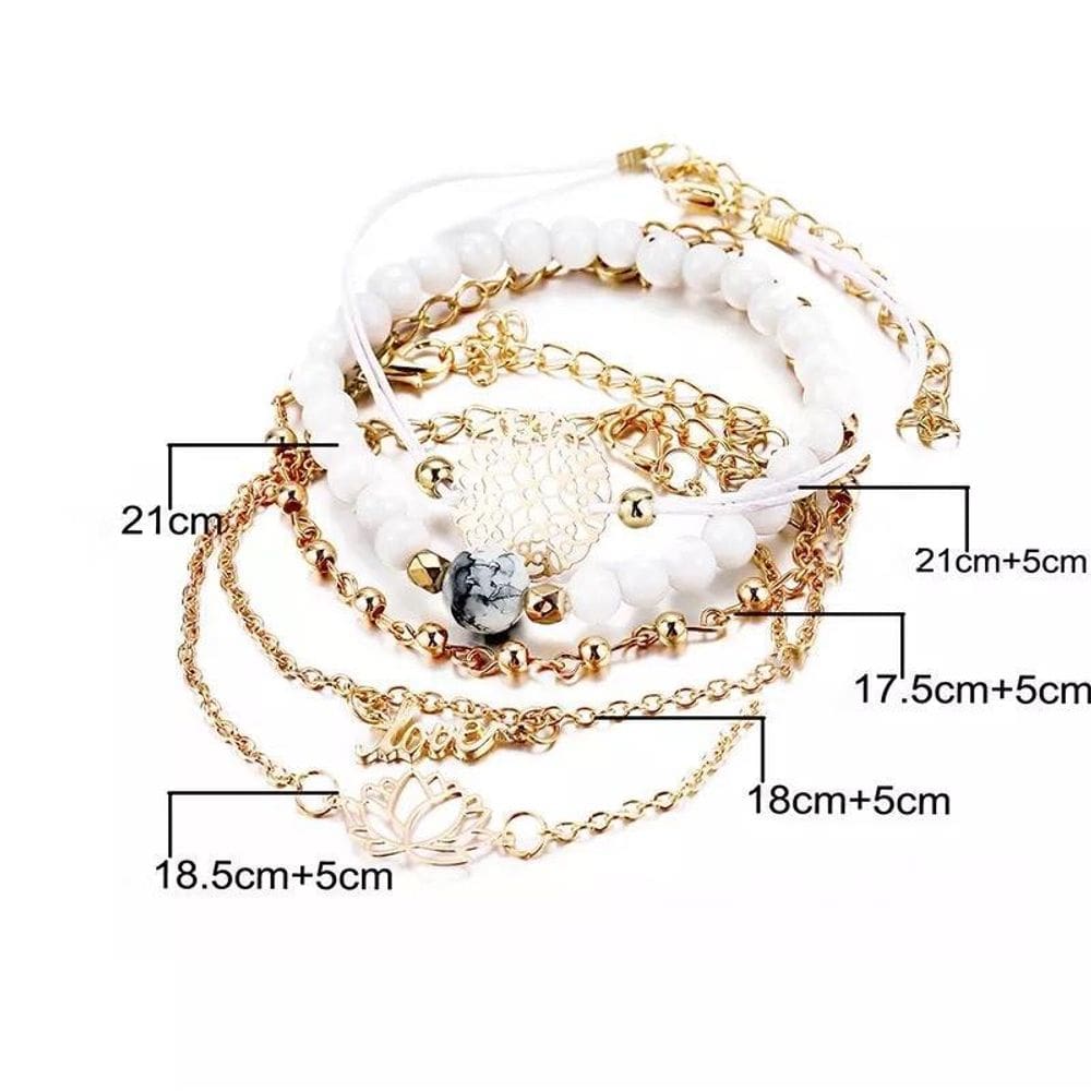 Pulseira 4 Peças Conjunto Love Detalhes Branco D1235