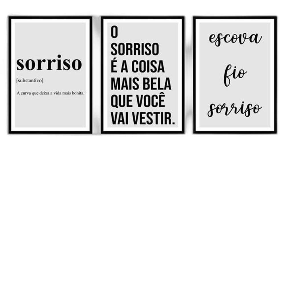 Kit 3 Quadros O Sorriso É A Coisa Mais Bela 24X18Cm