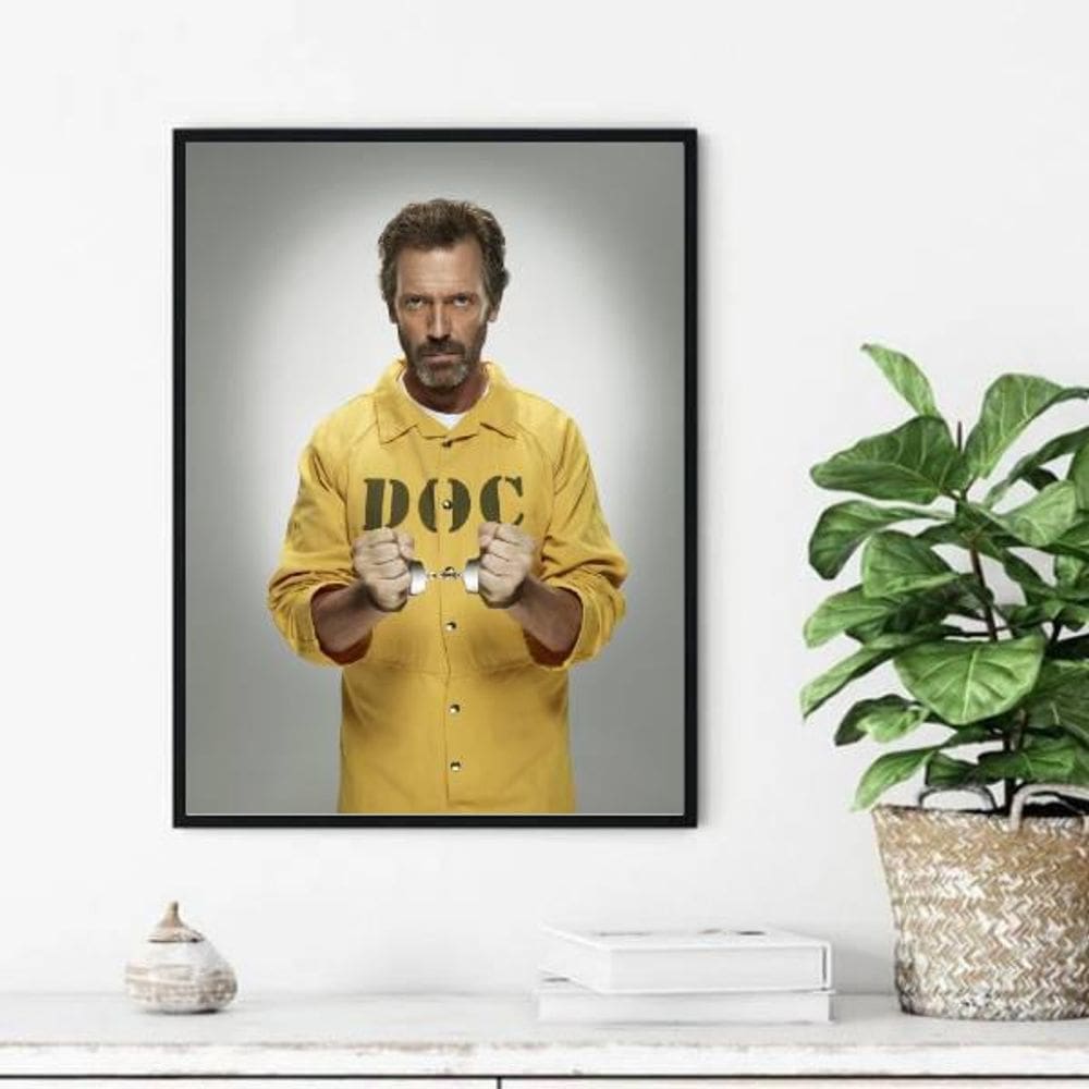 Quadro Decorativo Doctor House Preso 34X23Cm Moldura Branca