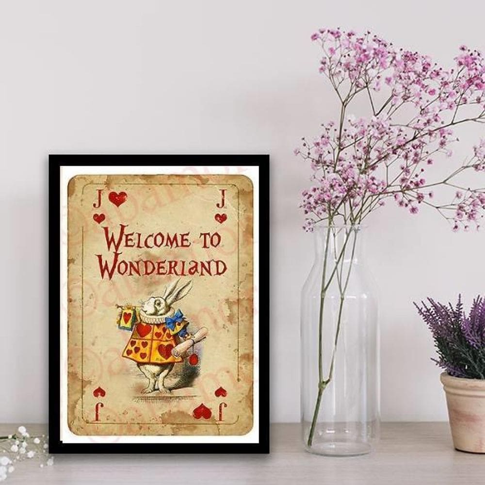 Quadro Welcome To Wonderland 24X18Cm - Madeira Preta