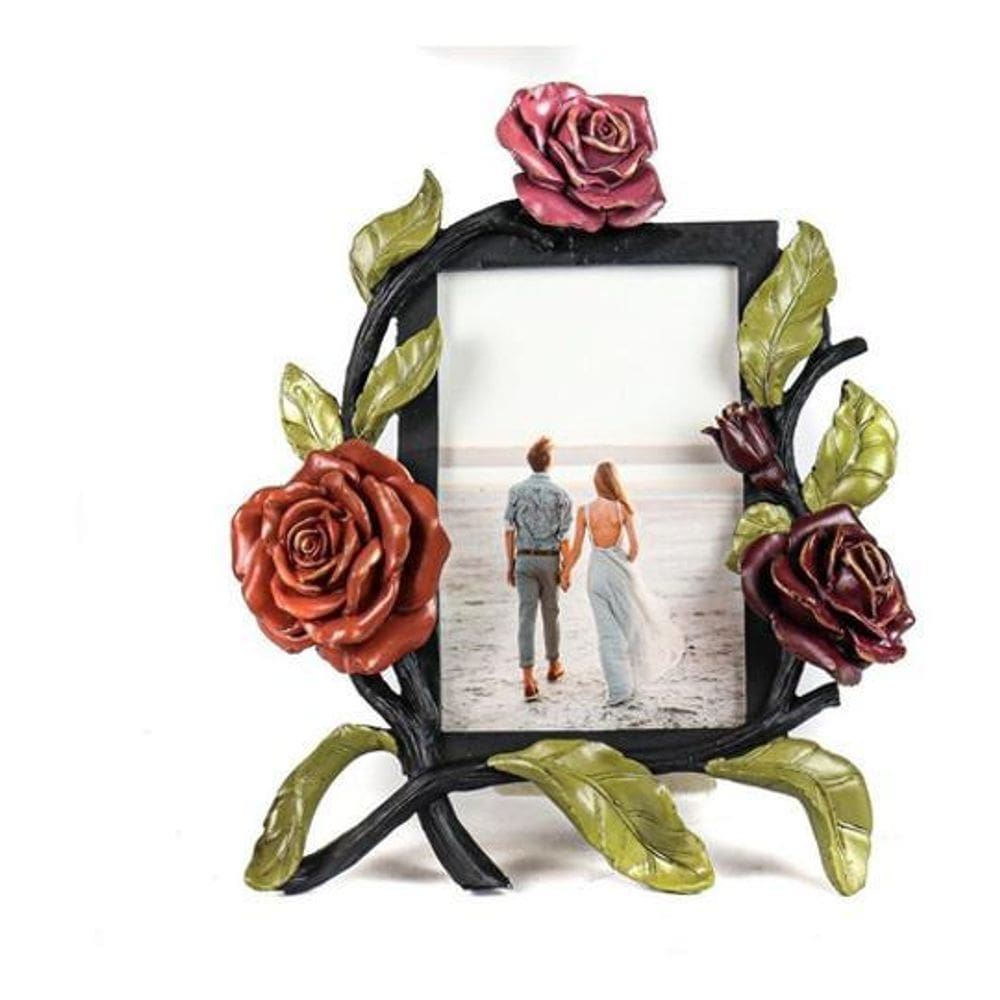 Porta Retrato Poliresina Floral 3 Rosas 23 X 21