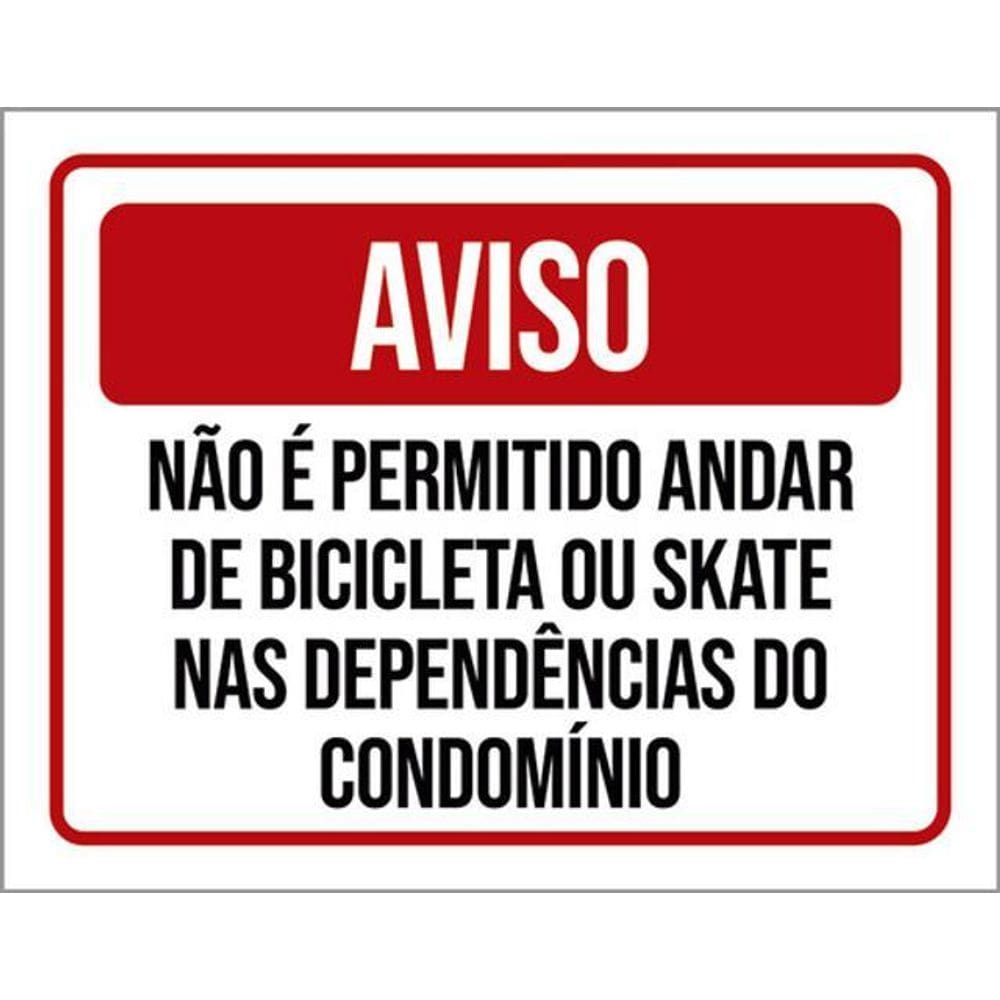 Kit 5 Placas Não Permitido Andar Bicicleta Skate Condomínio