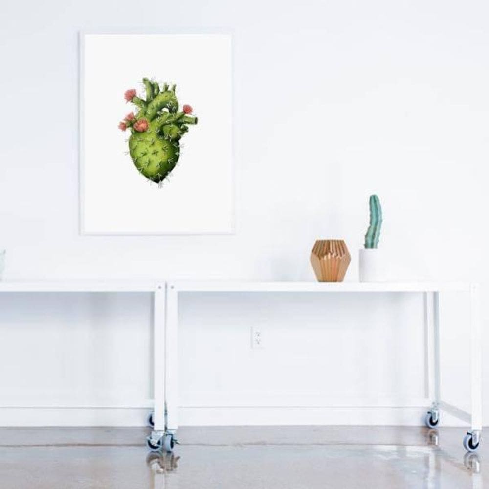 Quadro Decorativo Coração De Cacto 24X18Cm - Com Vidro