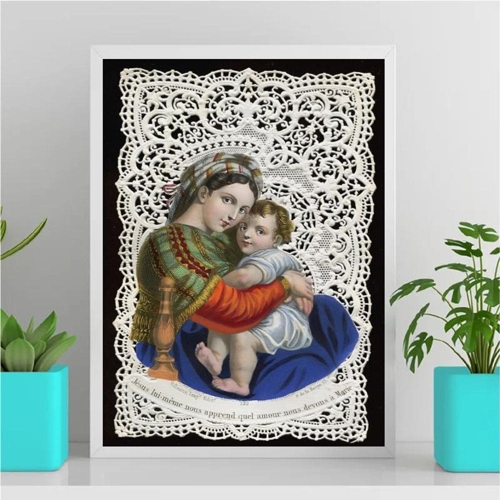 Quadro Arte Sacra Maria e Jesus 33x24cm - Moldura Branca