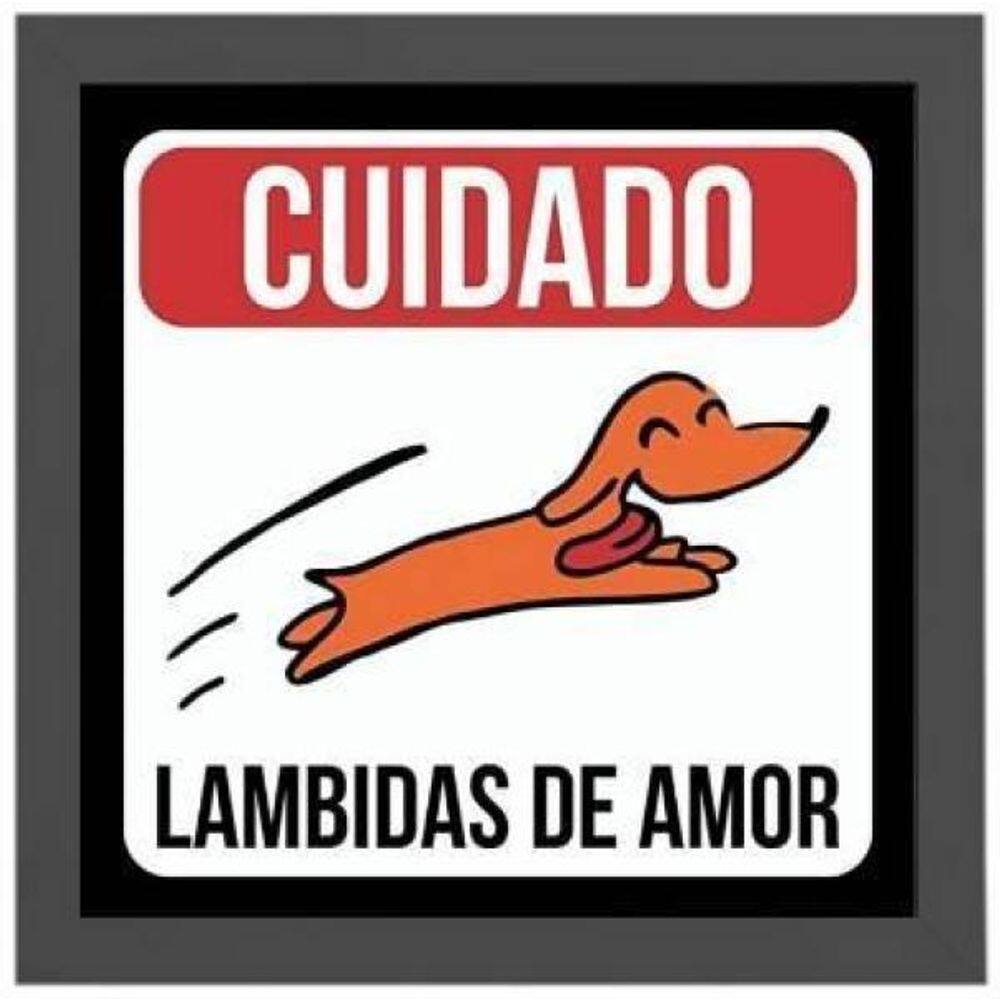 Quadro Quadrado Cuidado Lambidas De Amor 20X20Cm