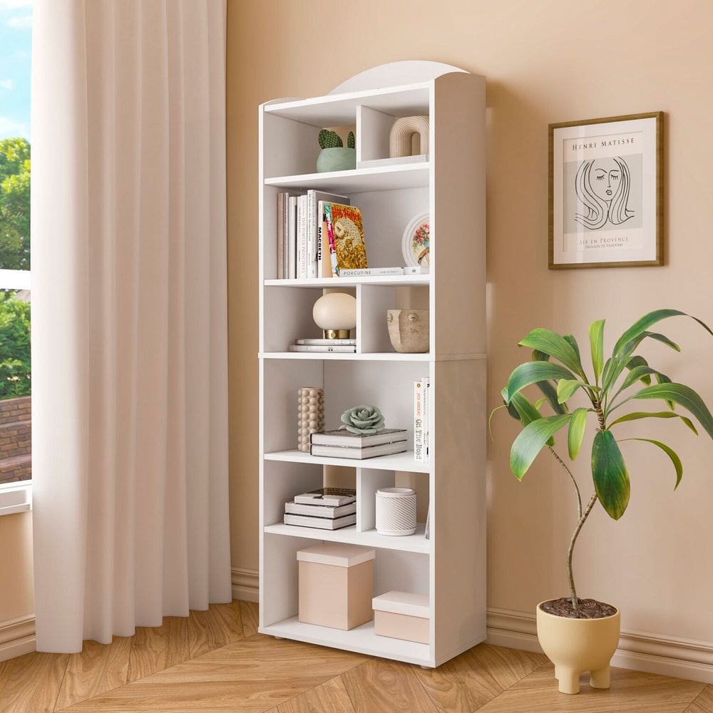 Estante para Livros Sala de Estar com 10 Nichos Arco Branco