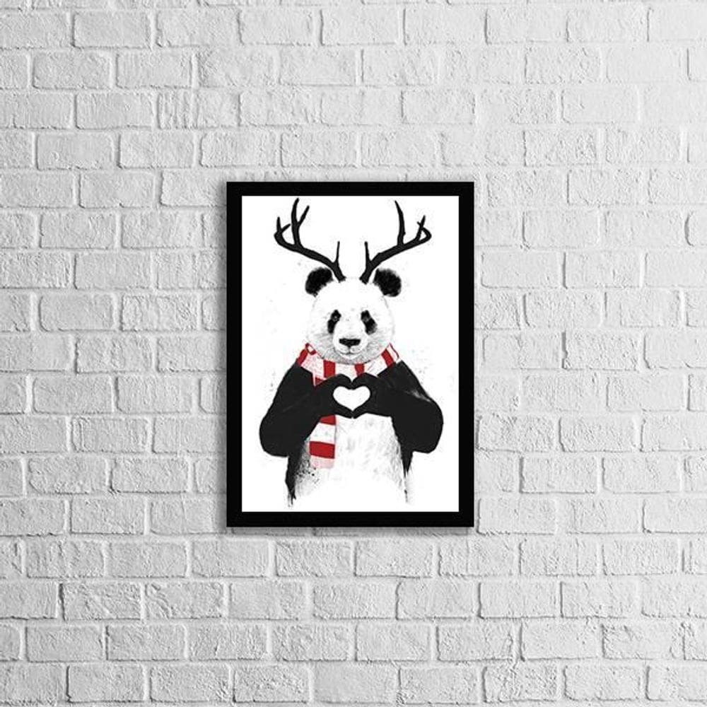 Quadro Decorativo Panda Coração 33X24Cm - Moldura Preta