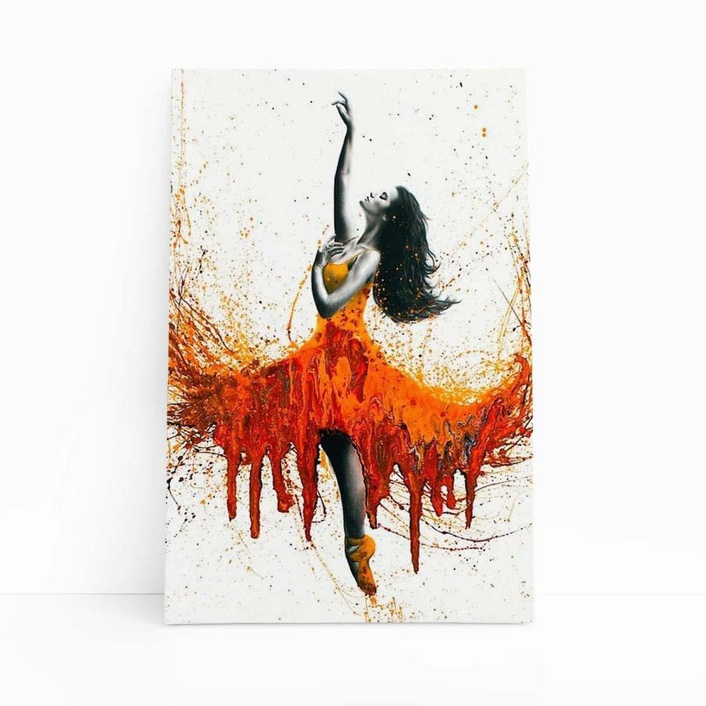 Mulher Vestido Laranja Arte Abstrato Quadro Canvas 120X80Cm