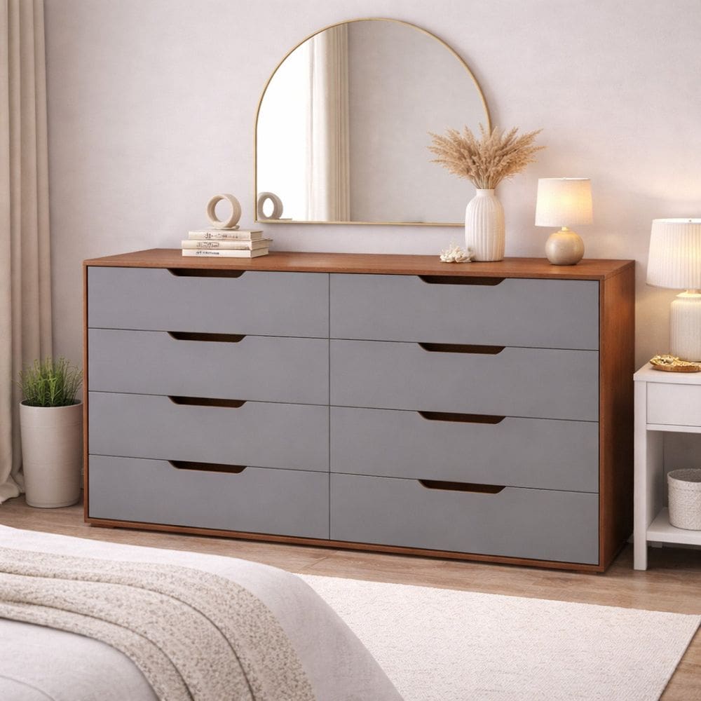 Cômoda para Quarto 8 Gavetas 150cm Madri Creme/Freijó