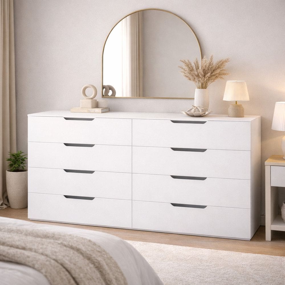 Cômoda para Quarto 8 Gavetas 150cm Madri Branco