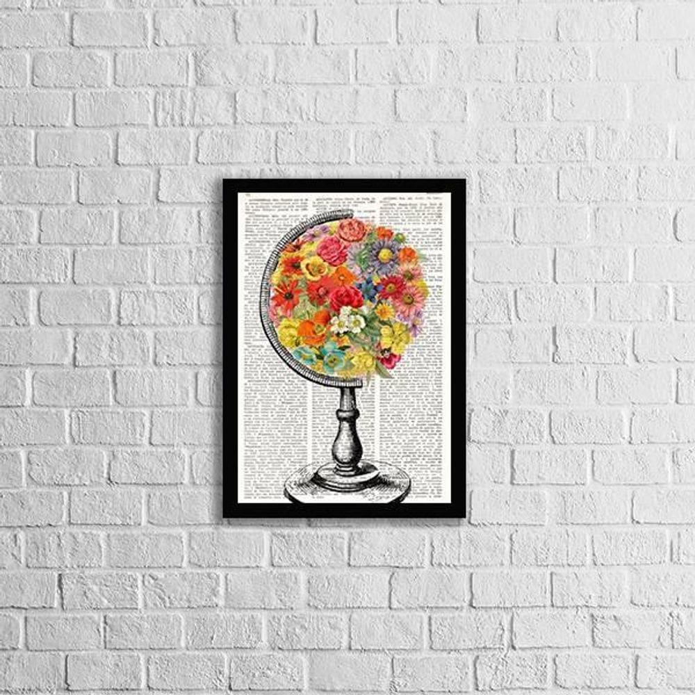 Quadro Globo Flores 45X34Cm - Com Vidro Moldura Preta