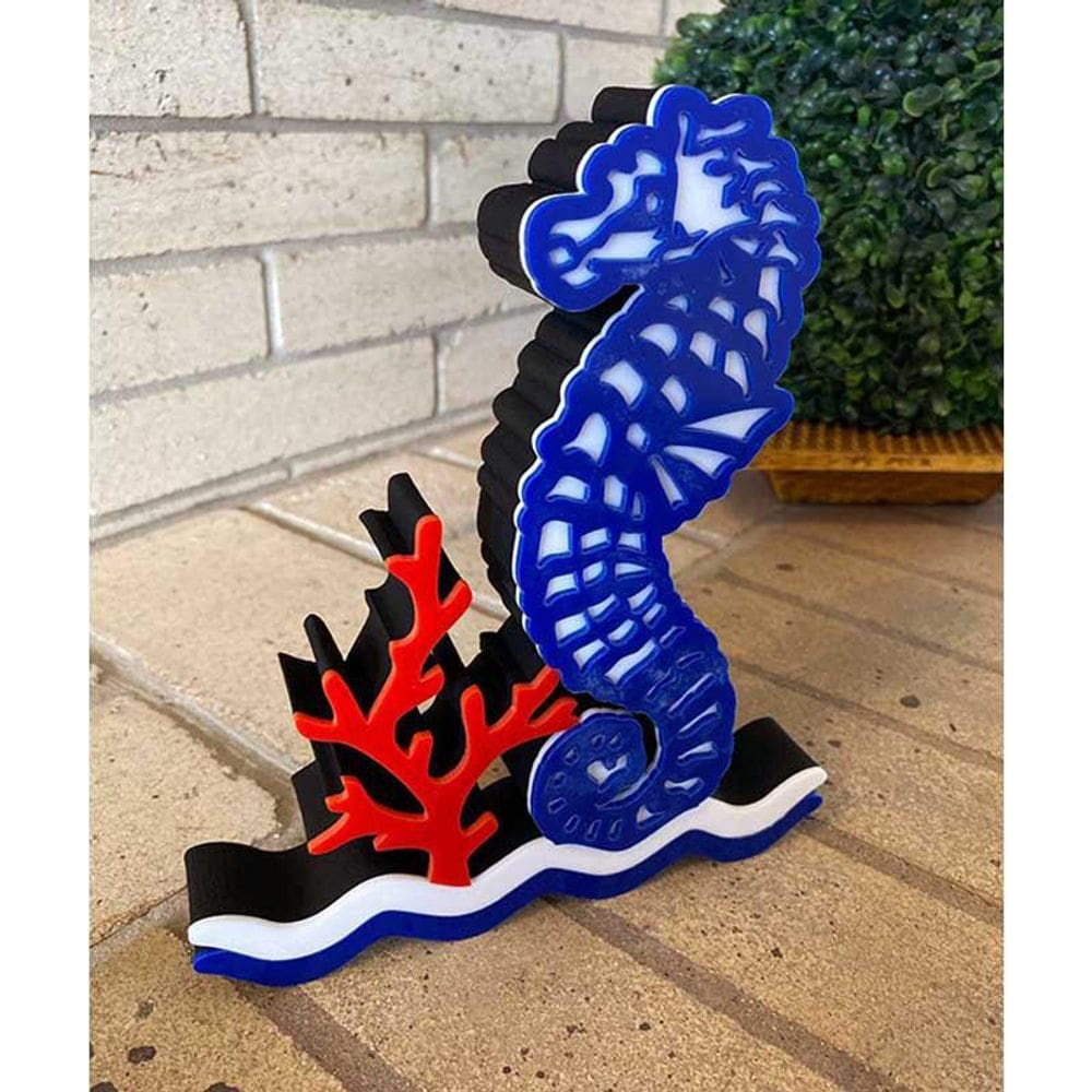 Cavalo Marinho Em Mdf Decoryou - Ref 345 Azul 20x18x2,7cm
