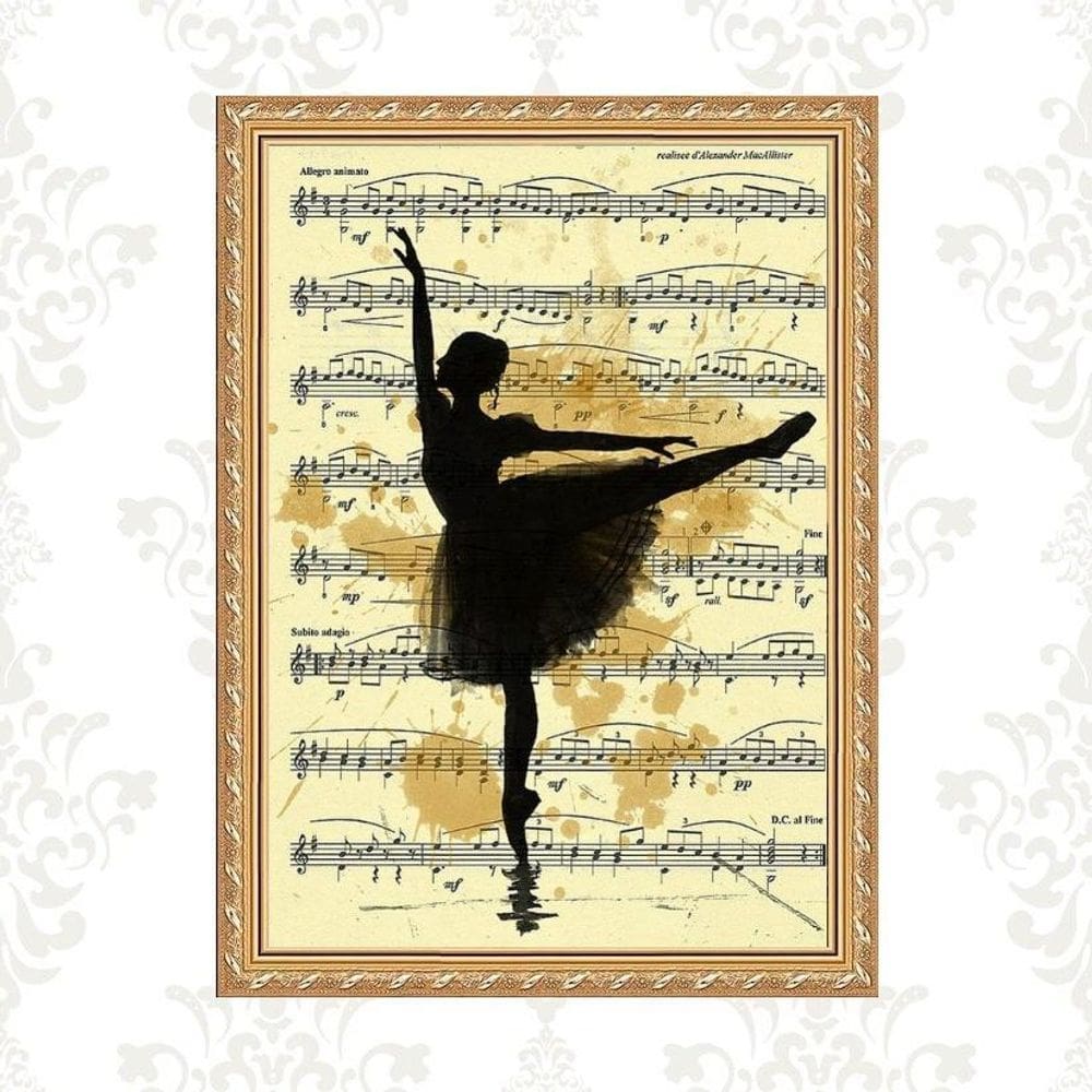 Quadro Moldura Dourada Bailarina Partitura 33X24Cm