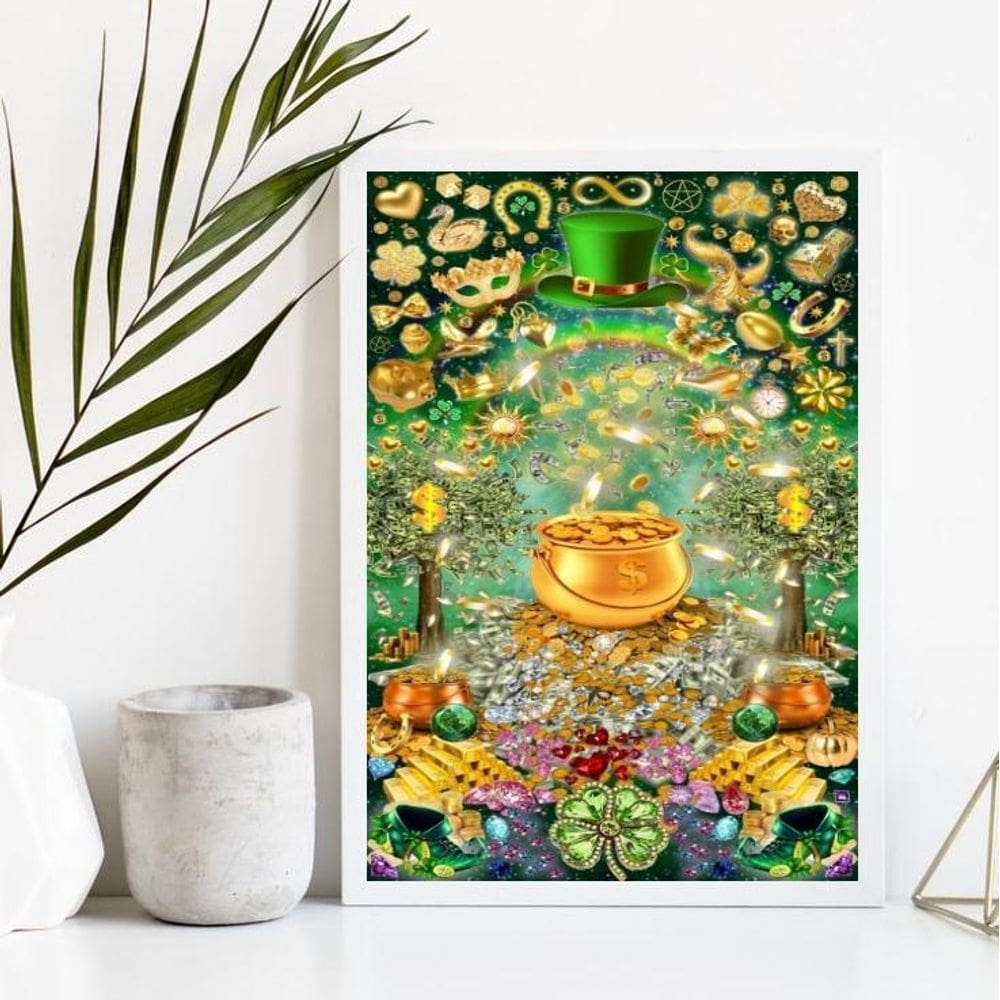 Quadro arquétipo da prosperidade - pote de ouro 45x34cm