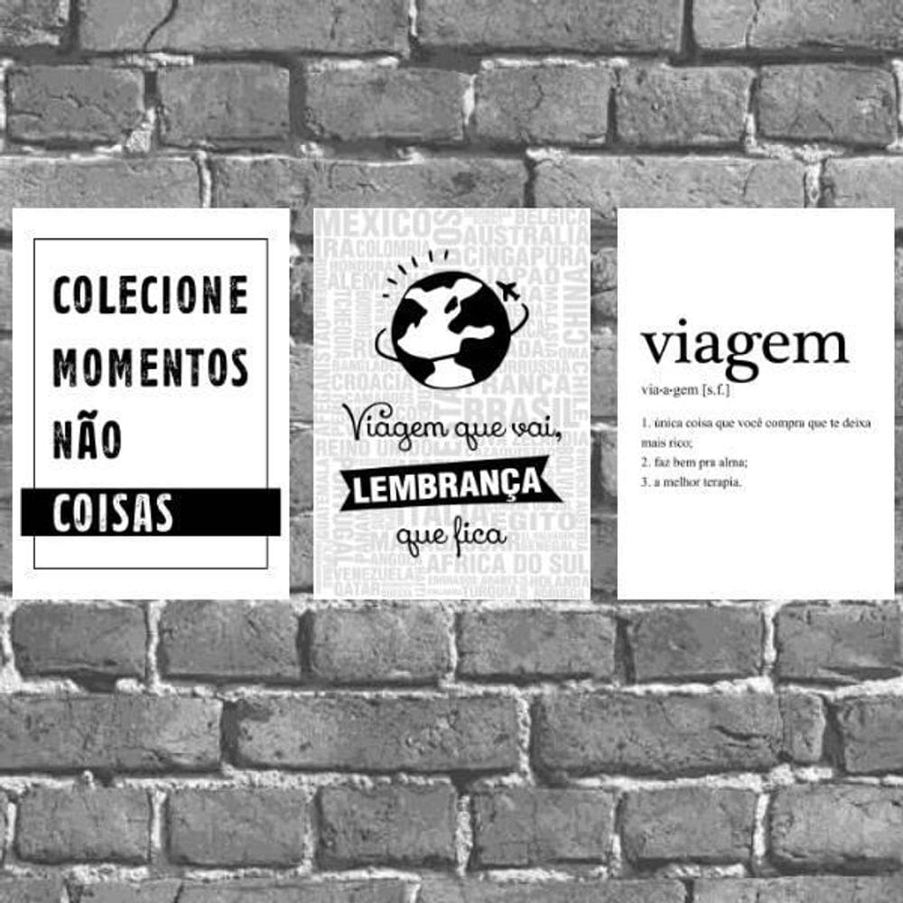 Kit 3 Placas Decorativas Frases Viagem 18X27Cm