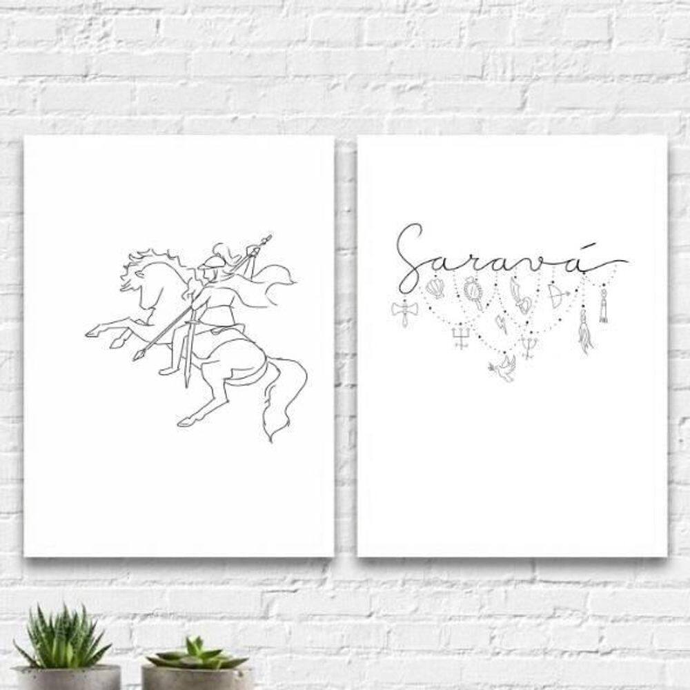 Kit 2 Quadros São Jorge 45x34cm - Vidro e Moldura Branca