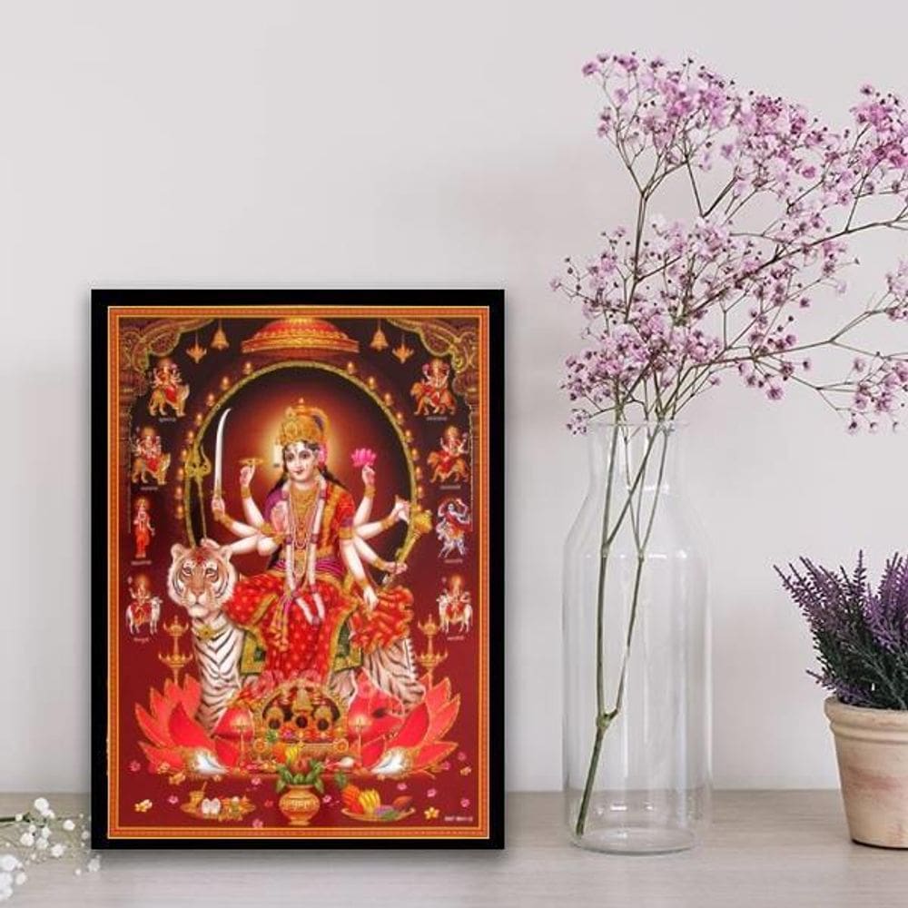 Quadro Deusa Hindu Durga 33X24Cm Preta