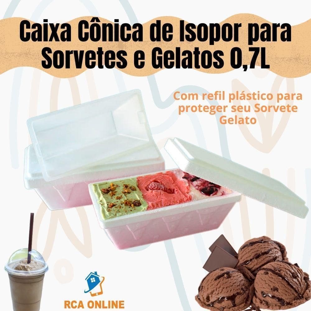 10 Caixas Cônicas De Isopor 0,7 Litros Sorvetes E Gelatos