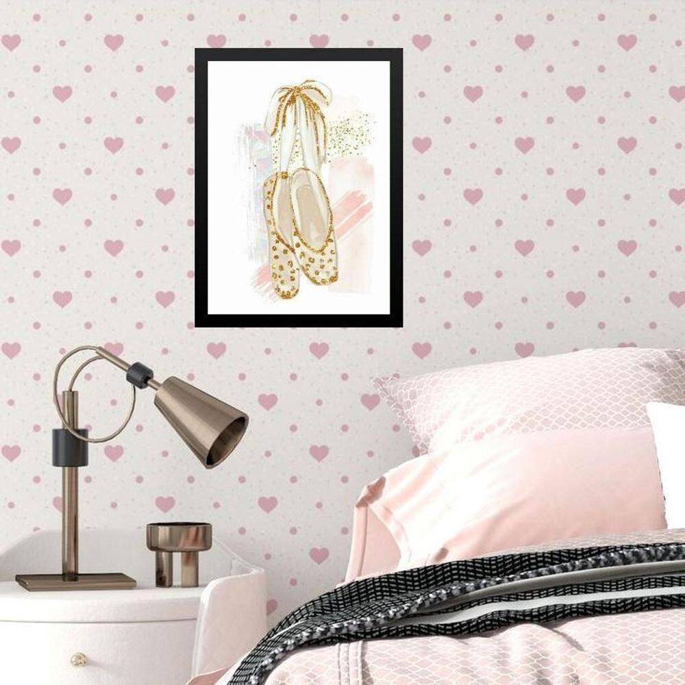 Quadro Infantil Menina Sapatilha De Balé Ouro 33X24Cm