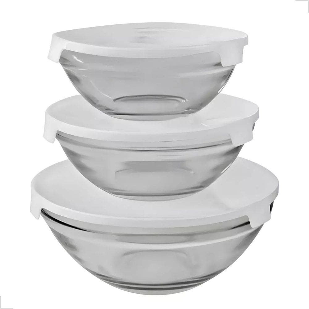 Kit 3 Peças - Potes Vasilhas Vidro Tampa Marmita Fitnnes