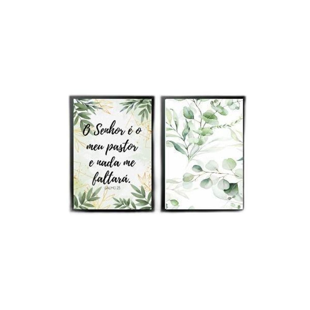 Kit 2 Quadros Evangélicos Salmo 23 33X24Cm - Madeira Preta