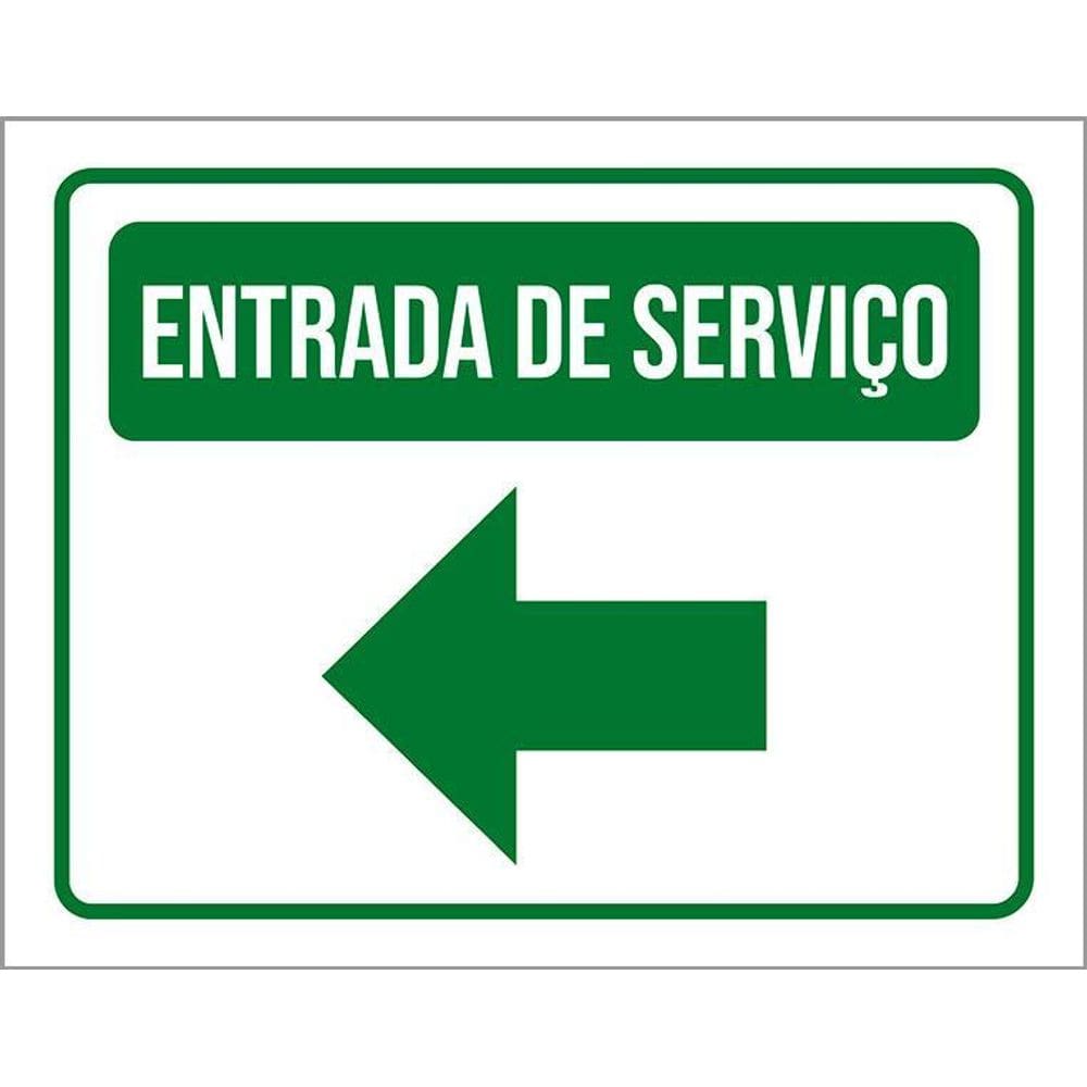 Placa Sinalização Entrada Serviço Verde Seta Esquerda 36X46