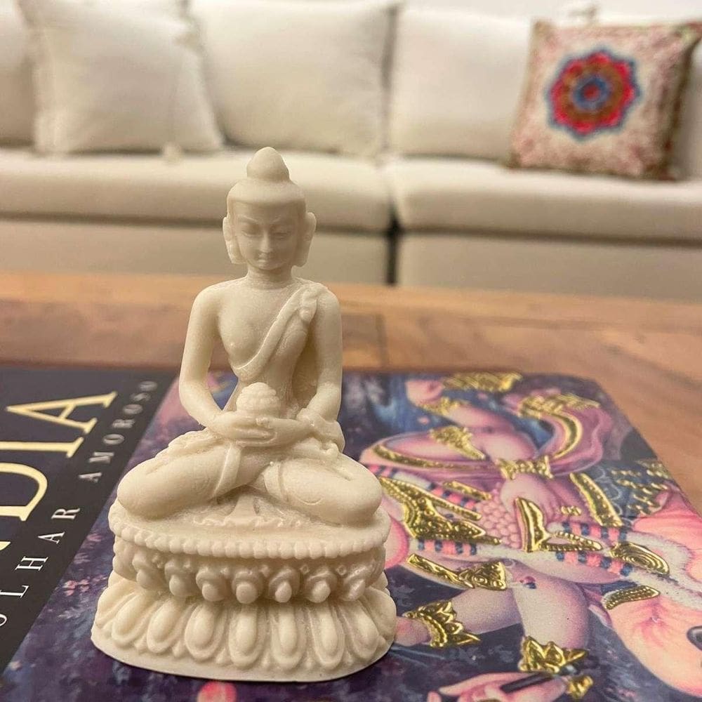 Mini Escultura Buda Sidarta Mudra Meditação Pó Mármore 8Cm