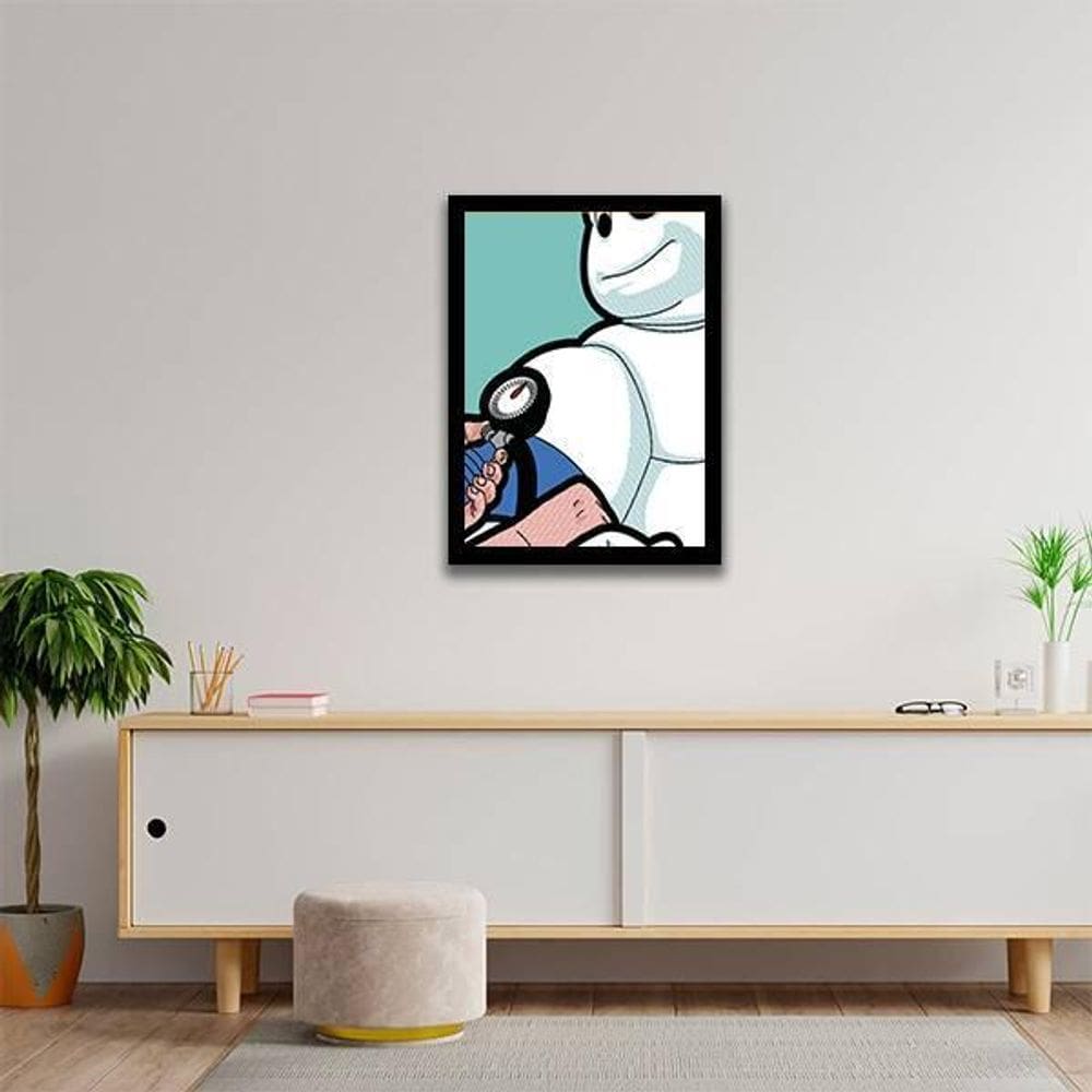 Quadro Bibendum Pressão Michelin 33X24 C/Vidro Madeira Preta