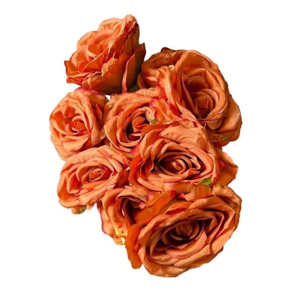 Buquê Rosas Grandes Artificiais 9 Flores Realist - Terracota