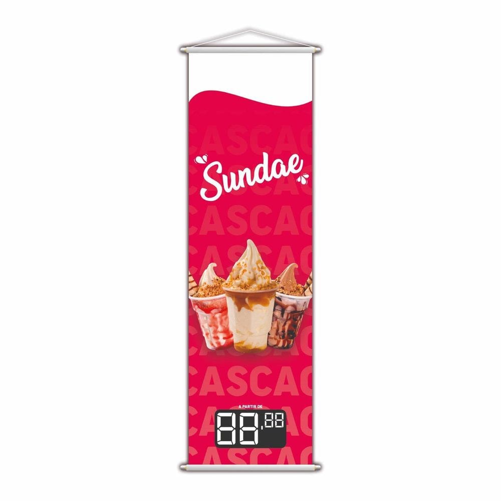 Banner Sundae Sorvete Sorveteria Gelado Preço Lona 100X30Cm