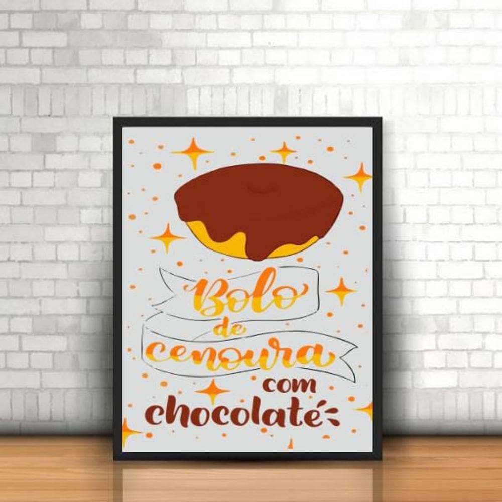 Quadro Bolo De Cenoura Com Chocolate 45X34Cm Moldura Preta