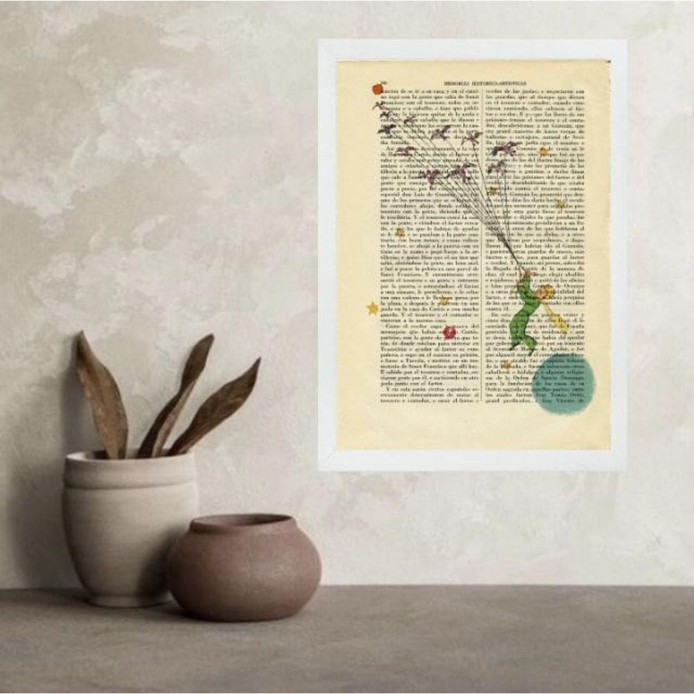 Quadro Vintage Pequeno Príncipe Voando 45X34Cm - Com Vidro