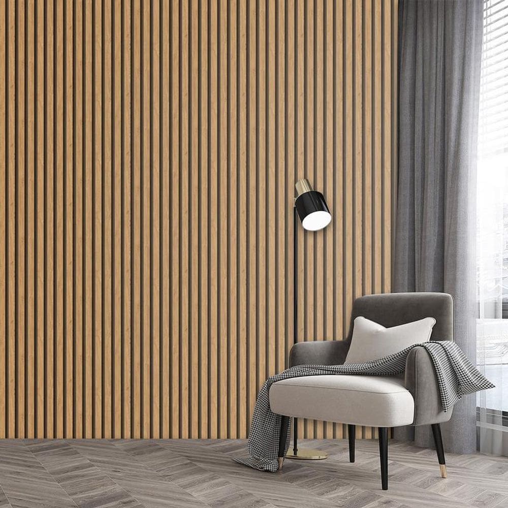 Papel De Parede Efeito Ripas De Guajuvira Clara Adesivo