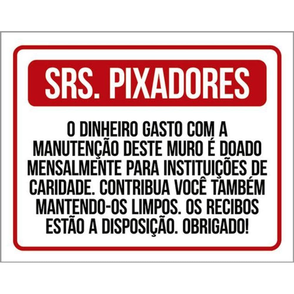 Kit 10 Placas Srs Pixadores Vermelha Doação 36X46
