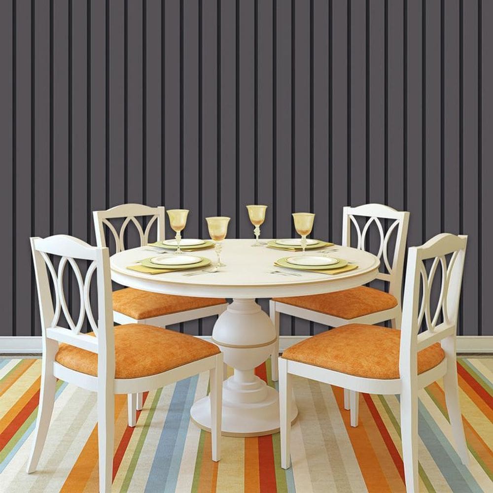 Papel De Parede Efeito Ripas Cinza Escuro Lavável Adesivo