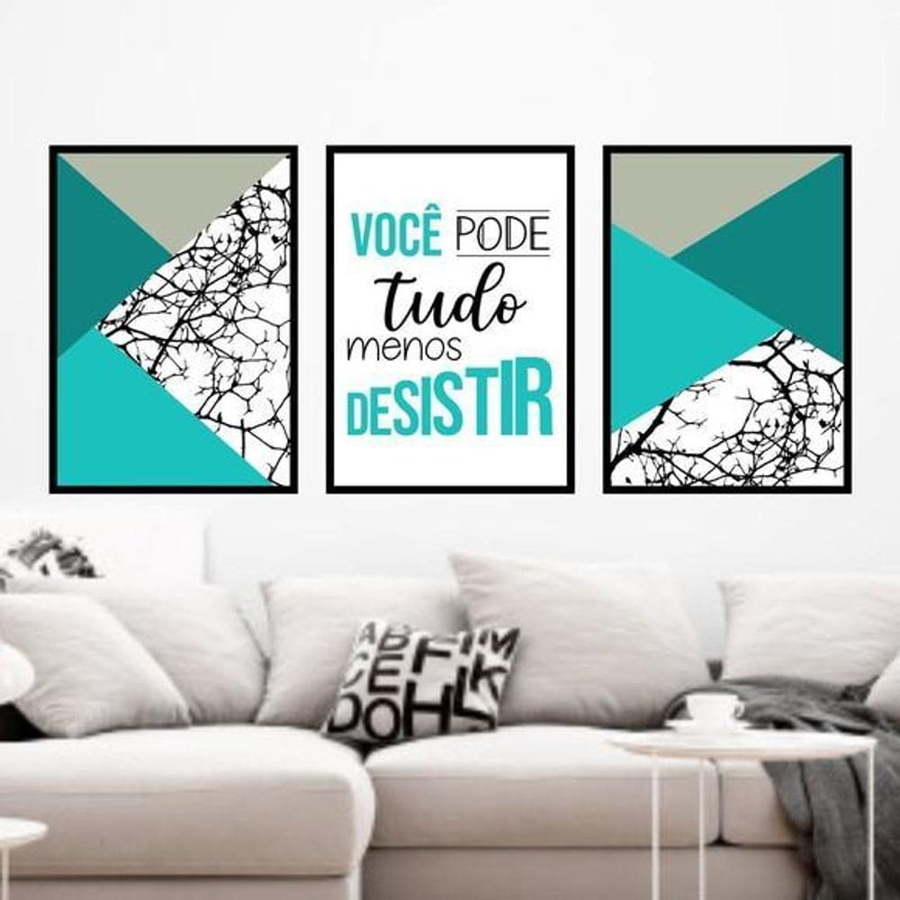 Kit 3 Quadros Você Pode Tudo - Turquesa 33X24Cm - Com Vidro