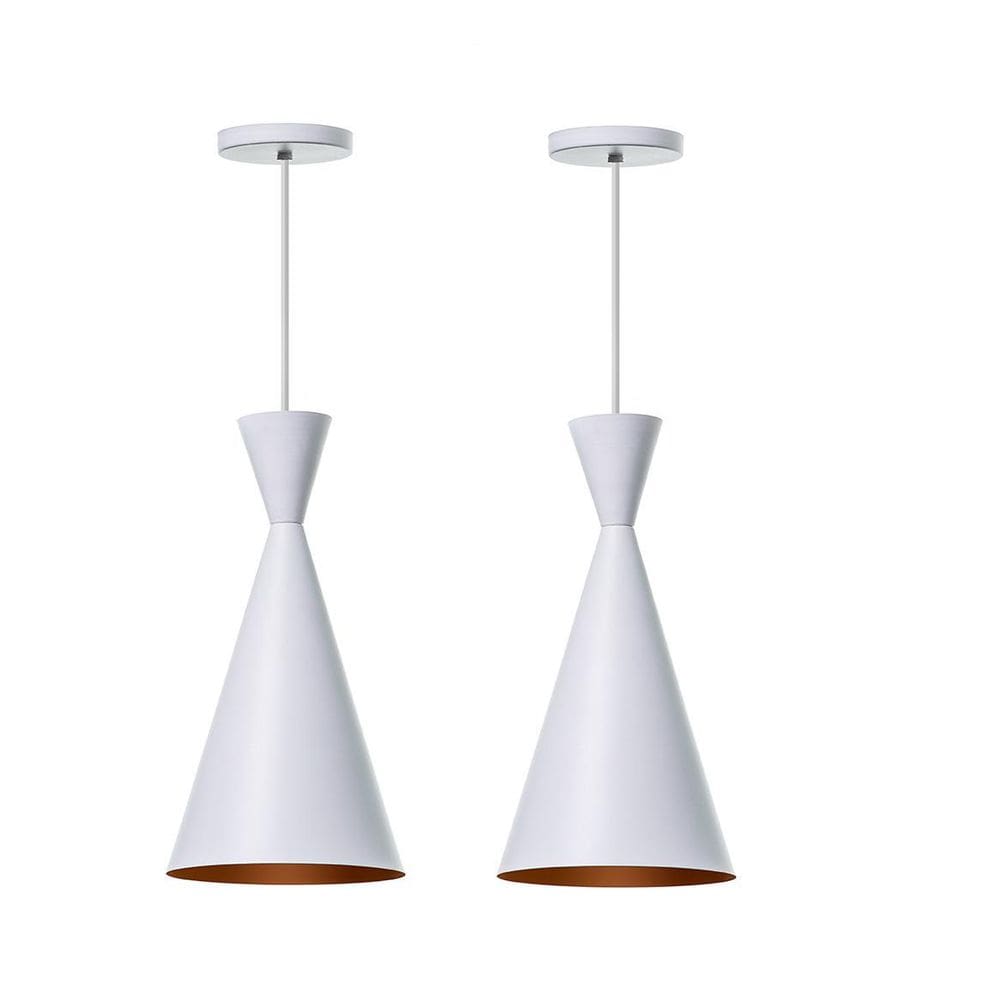 Kit 2 Lustre Pendente Canadá Branco Com Cobre Mesa Jantar