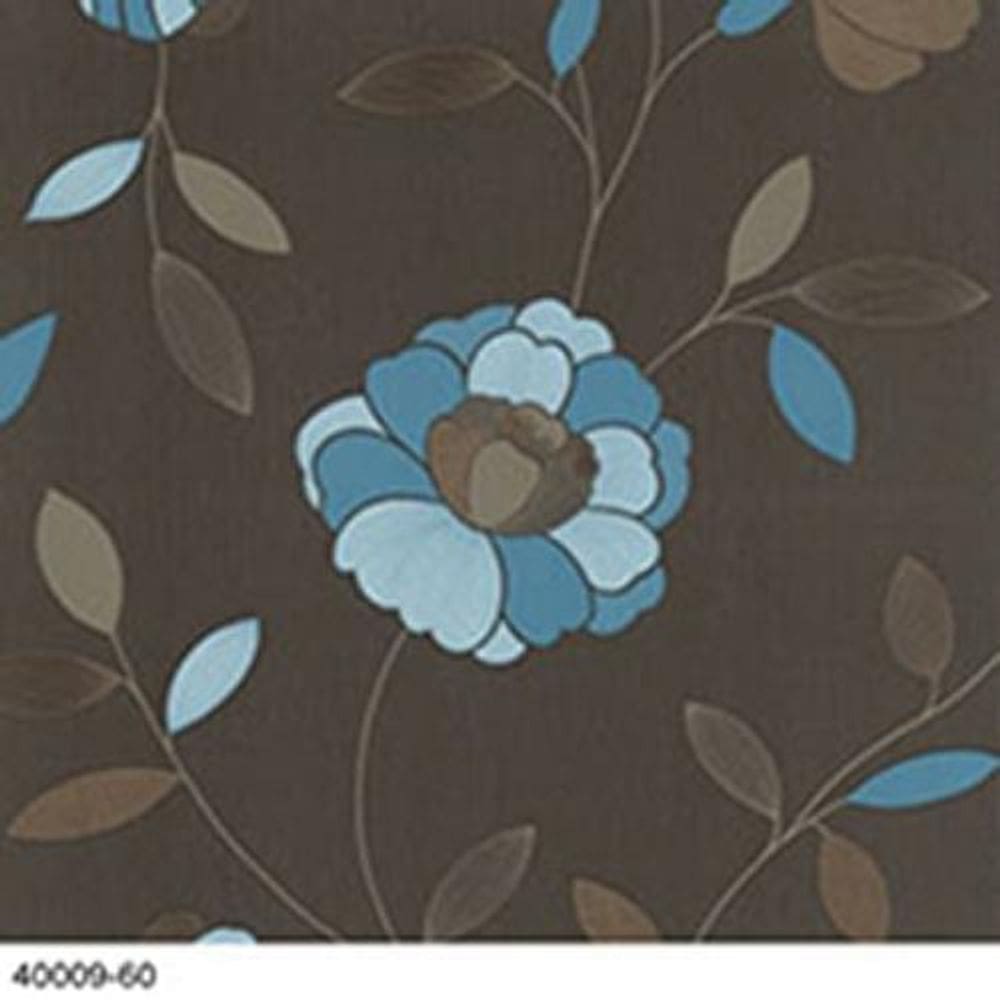 Papel De Parede Florido Azul/Dourado/Cinza K&G