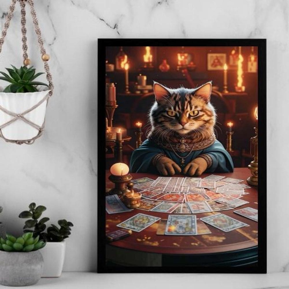 Quadro Gatinha Taróloga - Cartomante 33X24Cm