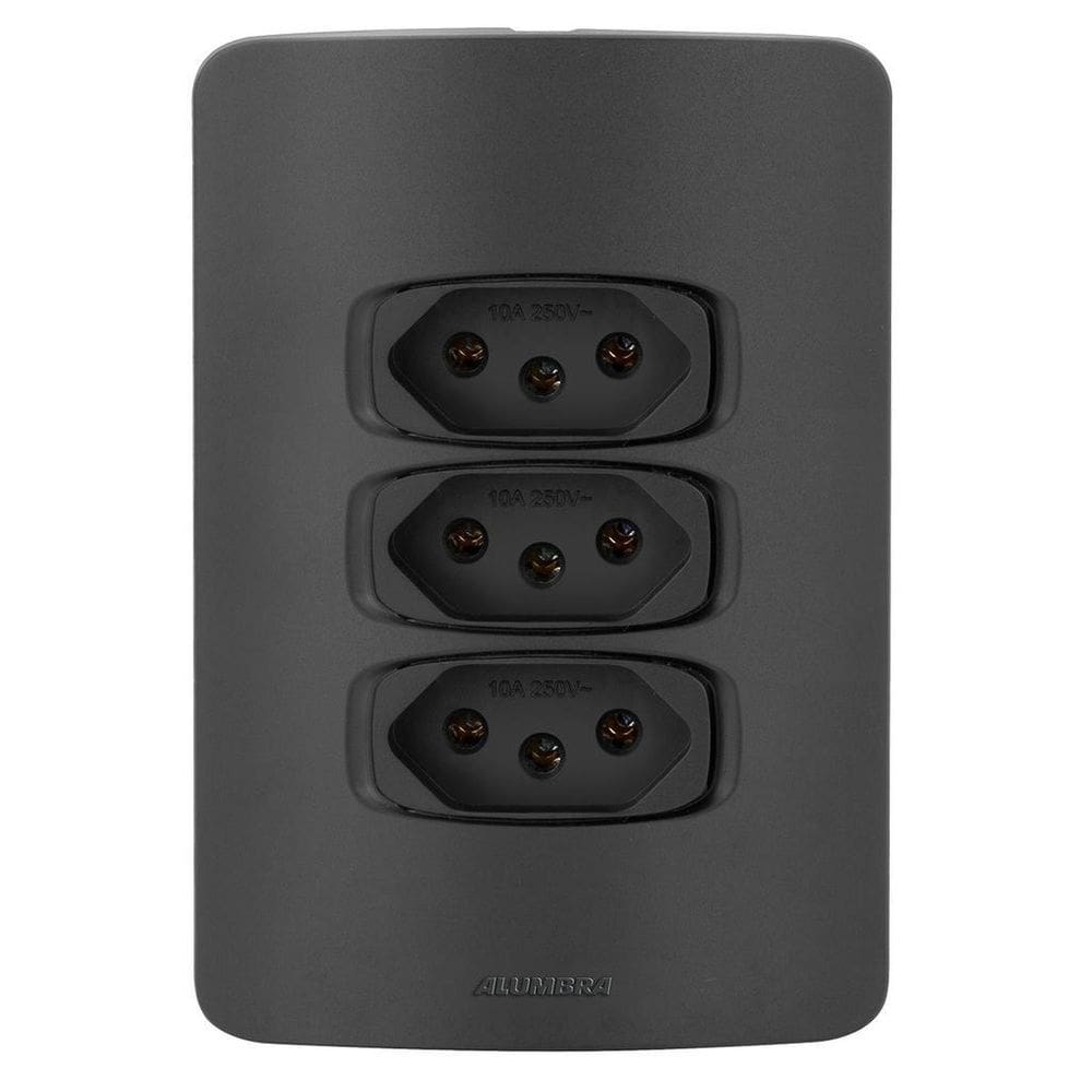 Conjunto 3 Tomadas 10A - Alumbra Gracia Black Maxx - Gbmx008