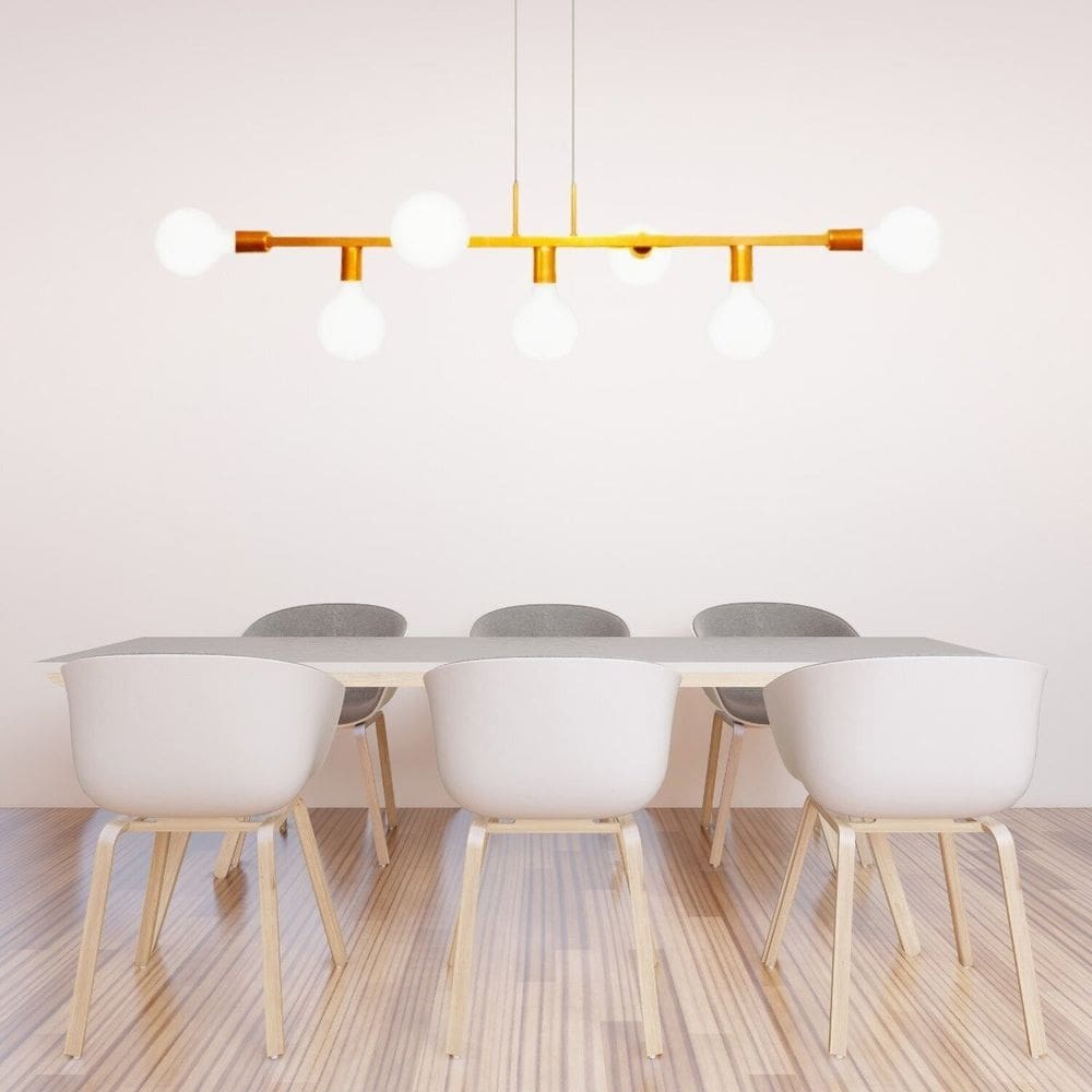 Lustre de Teto Pendente Jabuticaba Rubis 7 Lâmpadas Mesa de Jantar e Área Gourmet Dourado