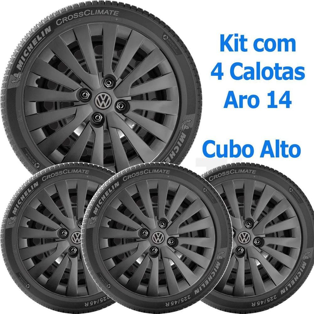 4X Calota Gol Voyage Saveiro Até 12 Cubo Alto Grafite 117Ca