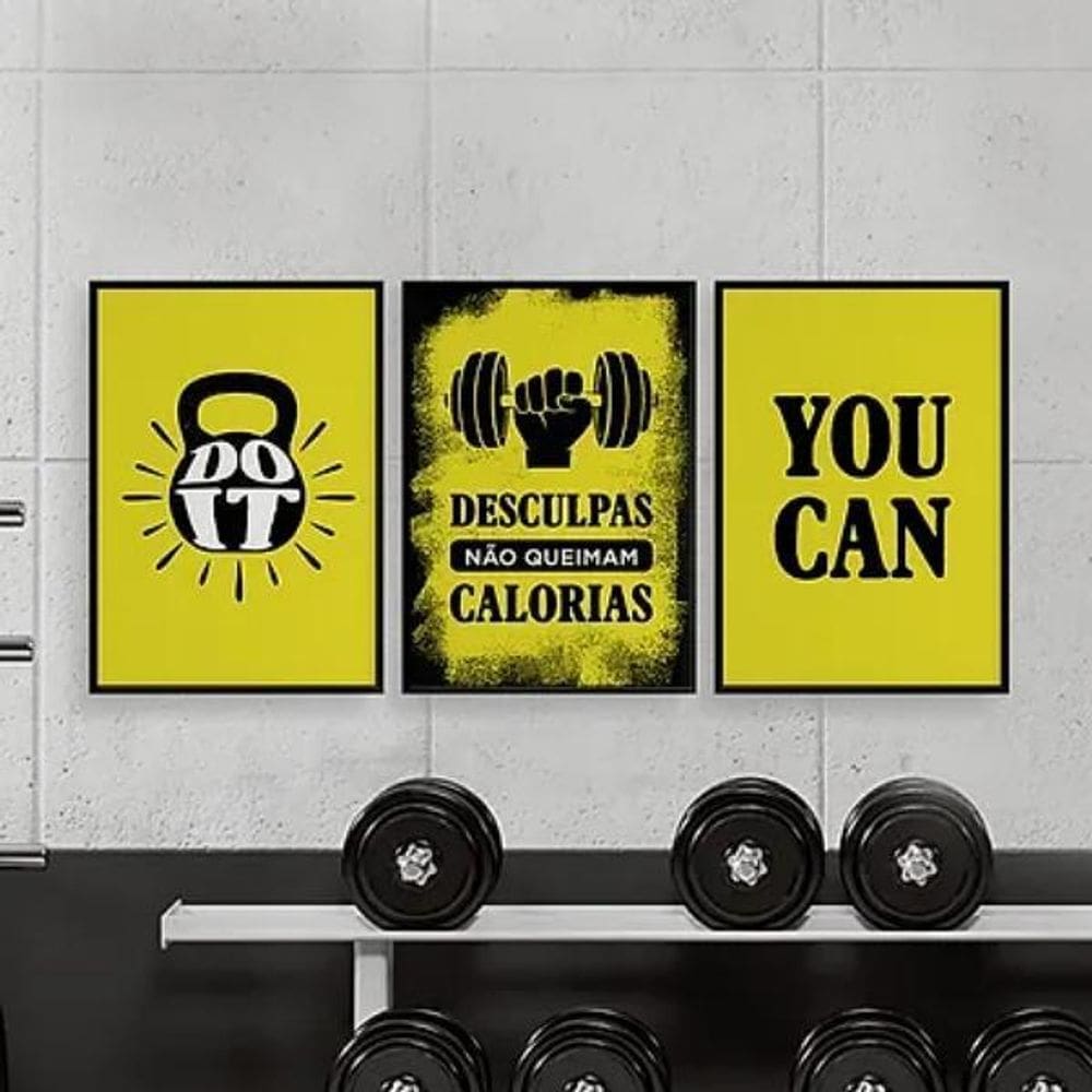 Kit 3 Quadros Crossfit You Can 45X34Cm Preta